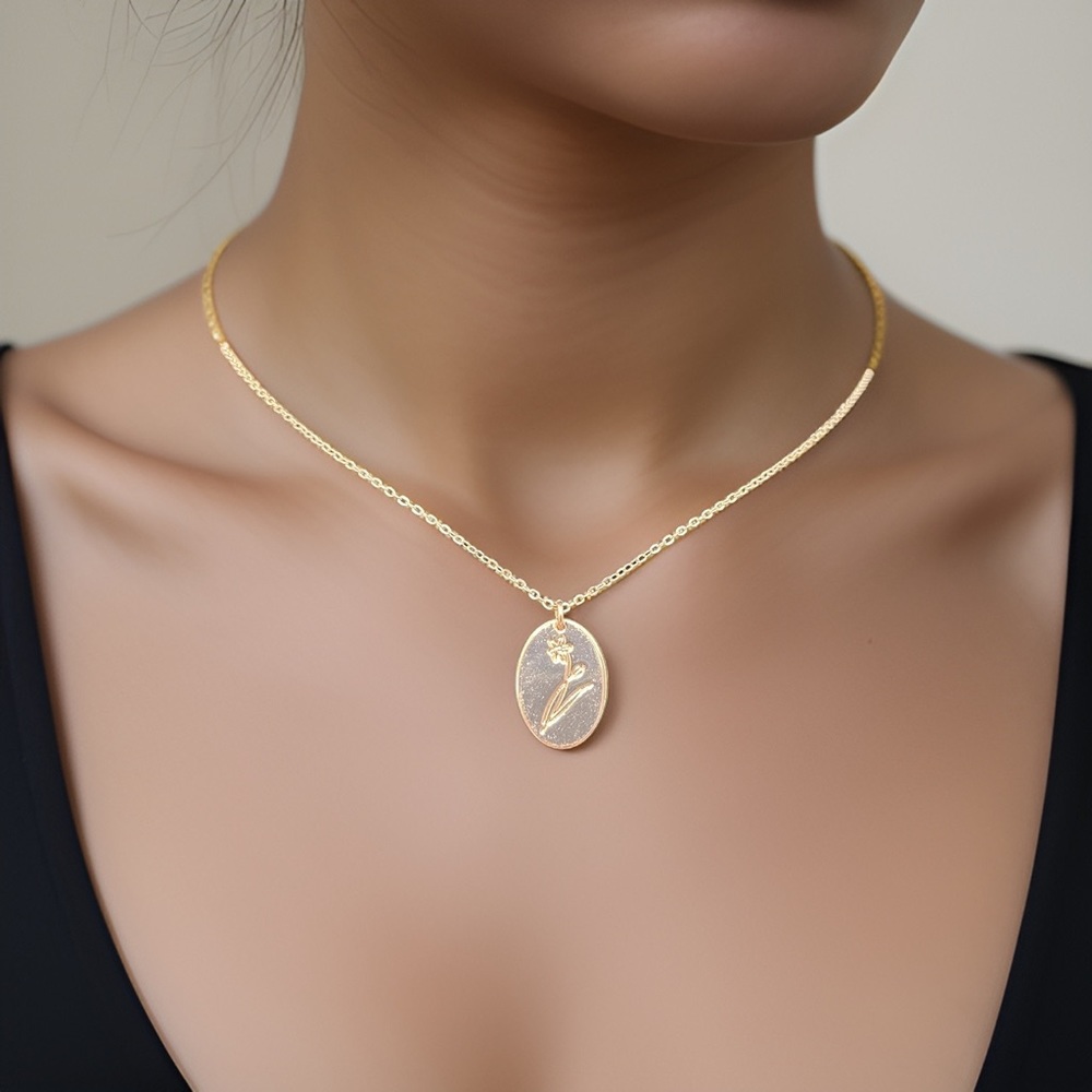 Monooc Birth Flower Pendant Rose Gold Necklace Daffodil-March